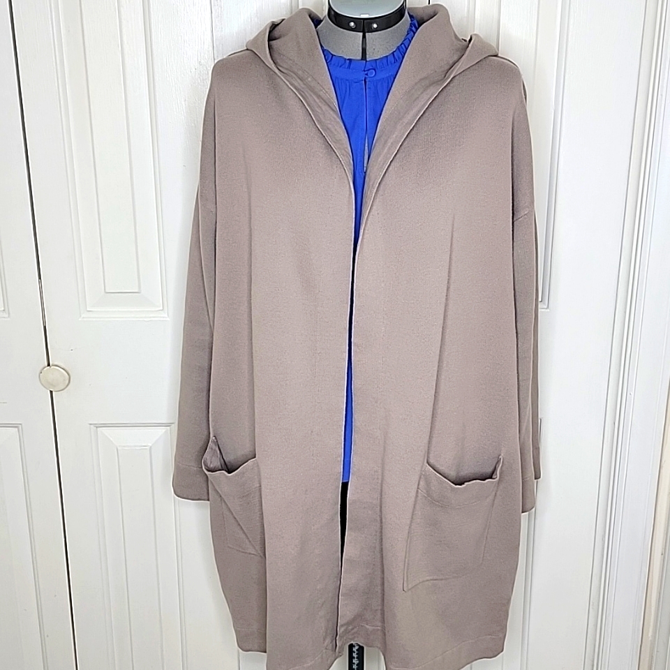 Soft Surroundings Hooded Open Front Cardigan Sweater Size Large Tan